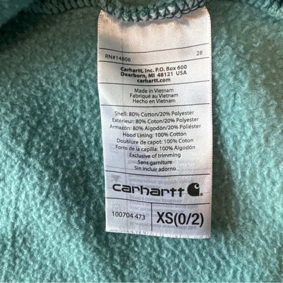 Carhartt womens long sleeve hooded full zip sweater turquoise embroidered XS - Picture 10 of 10